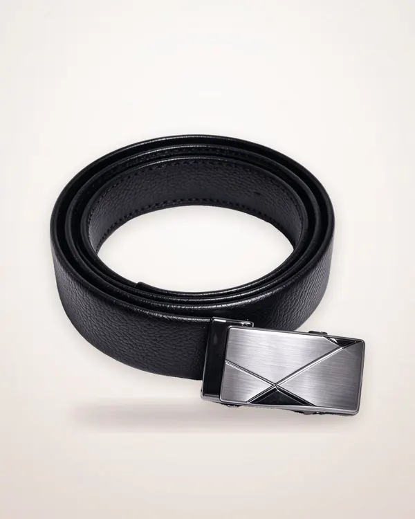Men's Black PU Belt, Brushed Automatic Buckle