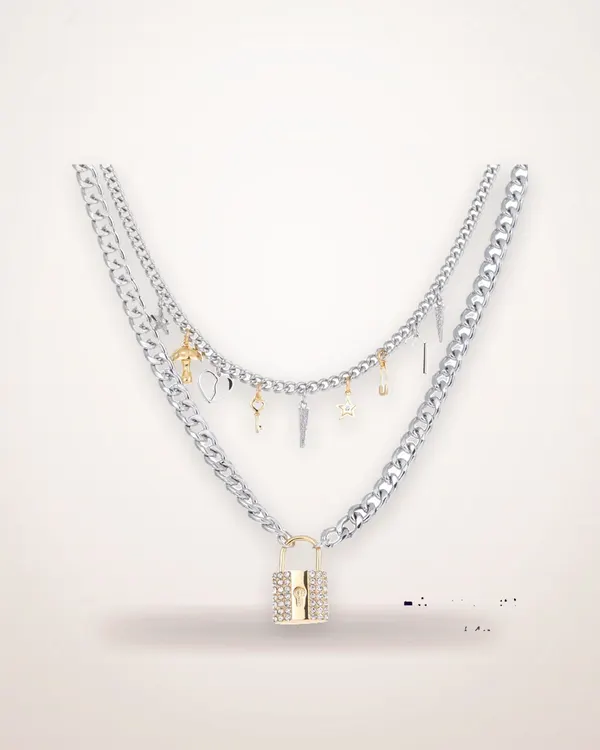 Crystal-Inset Geometric Pendant Necklace