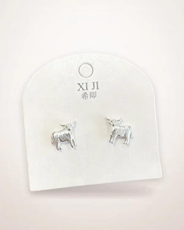Zodiac Cow Earrings in Plated Copper