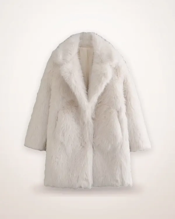 Milky White Mid-Length Plush Coat