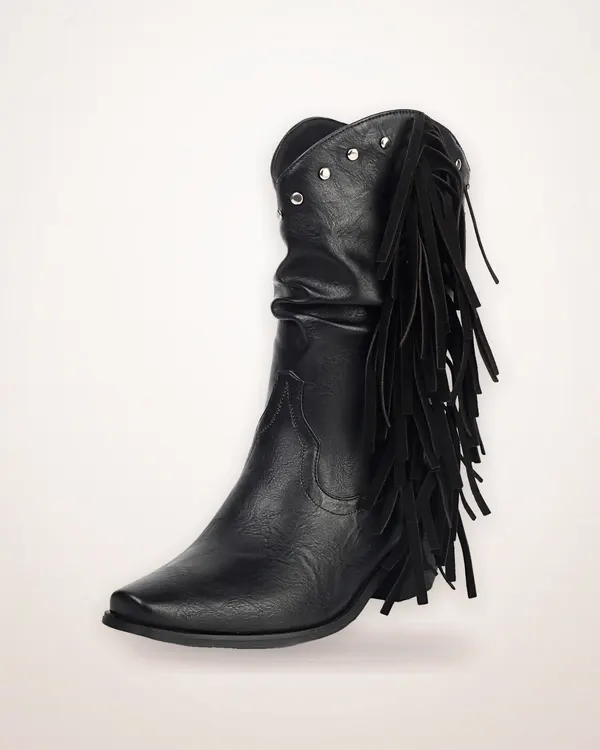 Tassel Side-Zip Mid-Calf Chunky Boot