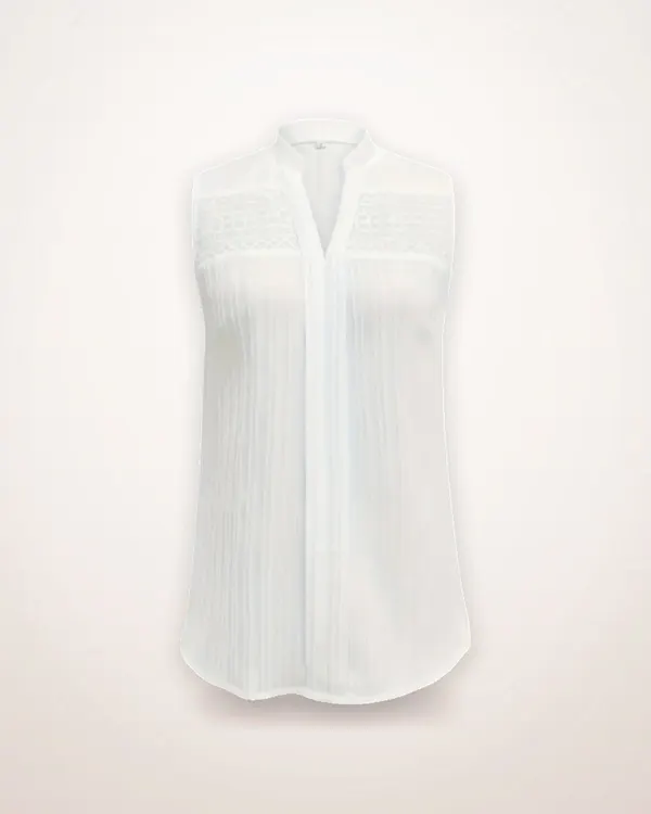 Sleeveless Semi-Sheer Shirting Blouse