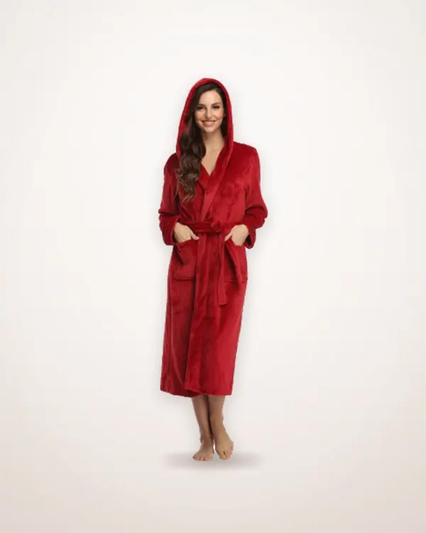 Hooded Long Flannel Fleece Bathrobe