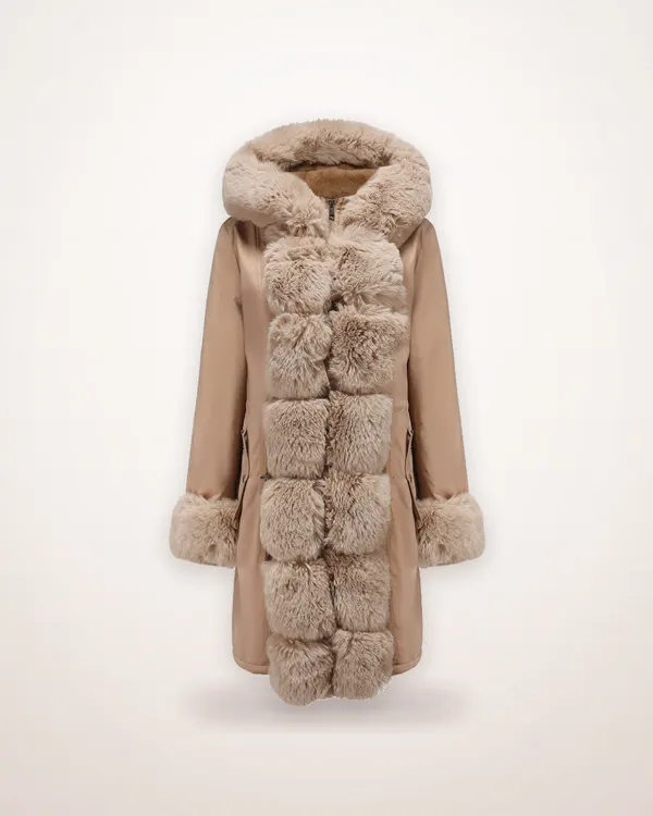 Hooded Padded Coat with Fur Collar