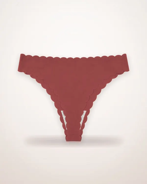 Wave Lace Low-Rise Thong in Brick Red