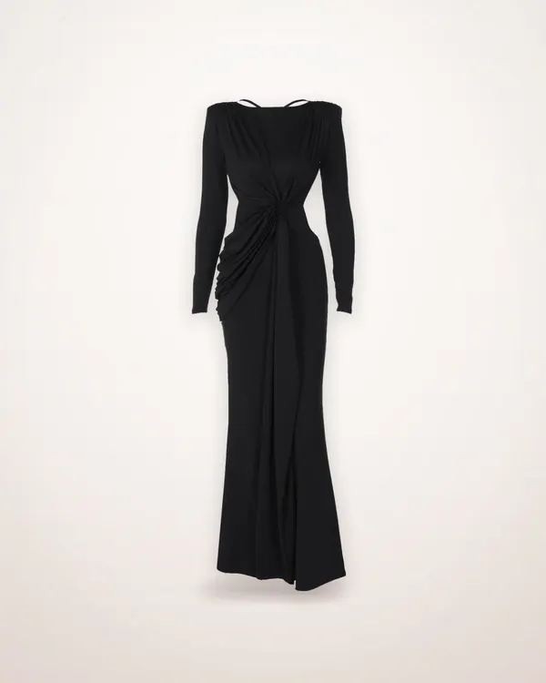 Long Sleeve Crumpled Open-Back Dress