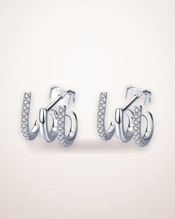 Three-Layer Sterling Silver Heart Earrings