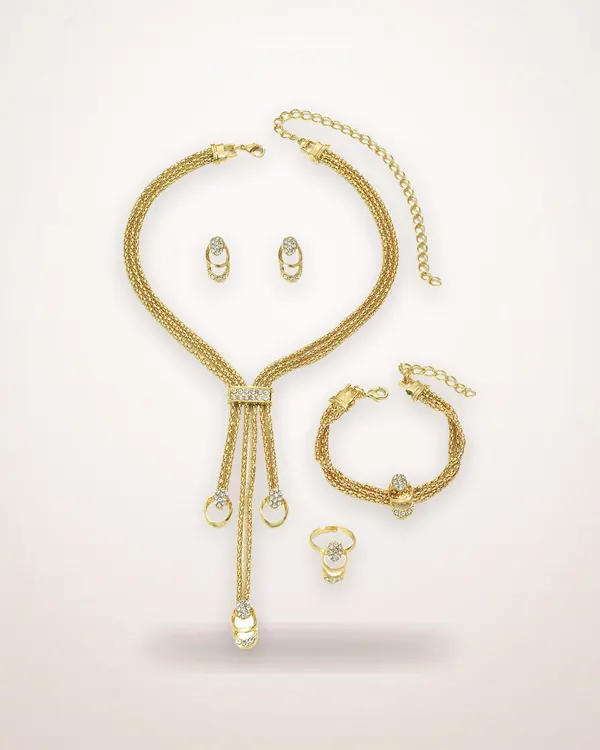 Diamond-Design Necklace, Earrings and Ring Set