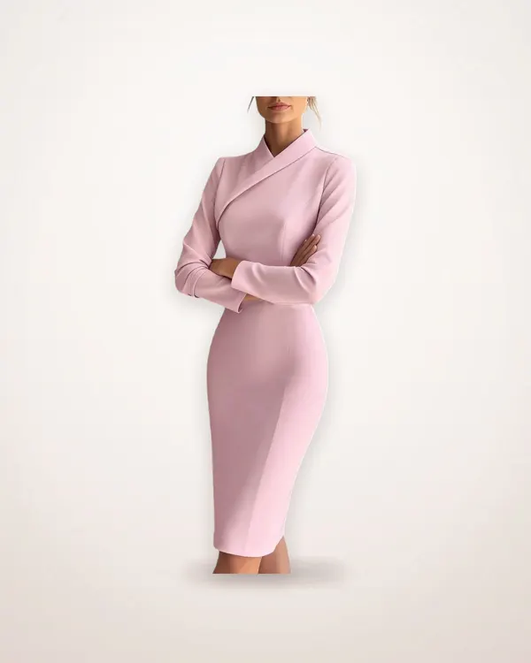 High-Neck Long-Sleeve Pencil Dress