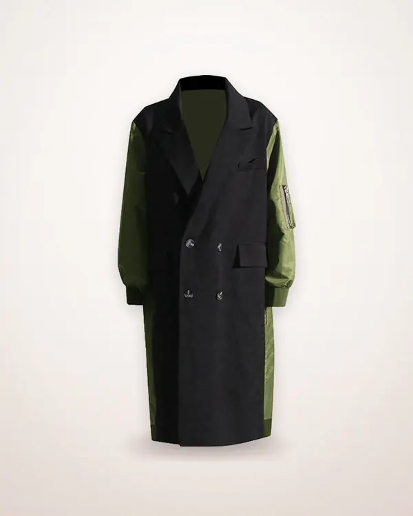 Long Spliced Bomber Trench Coat