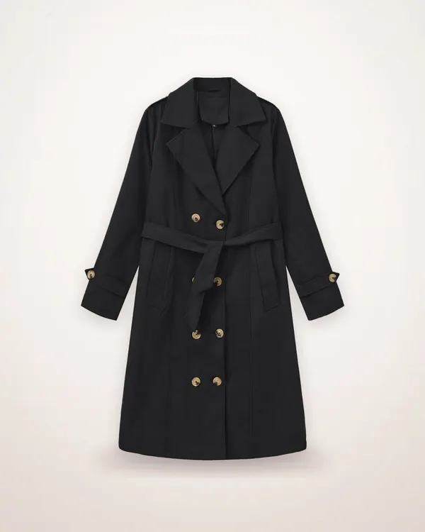 Waist-Cinching Double-Breasted Trench Coat