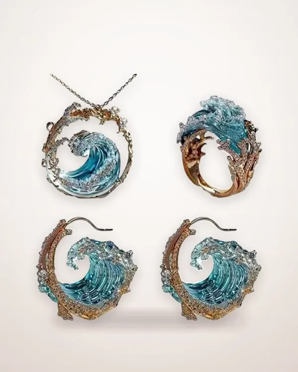 Wave Necklace, Ring and Earring Set