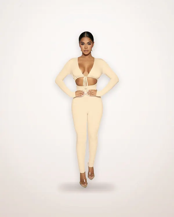 Lace-Up Skinny Fleece Jumpsuit