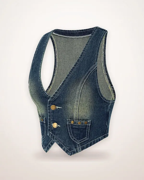 Short Cotton Denim Vest