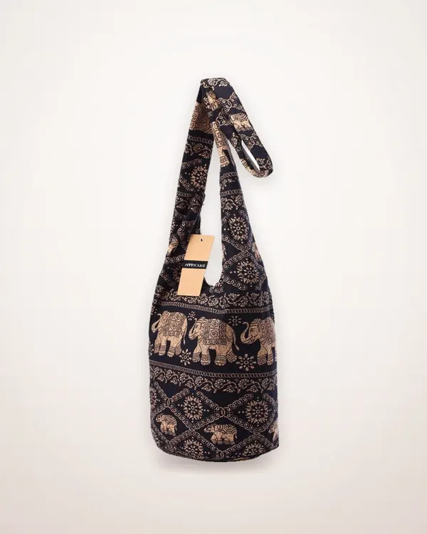 Elephant Mandala Linen Crossbody Bag