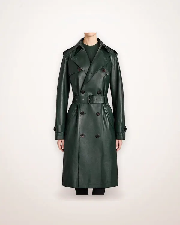 Belted Faux Leather Trench Coat