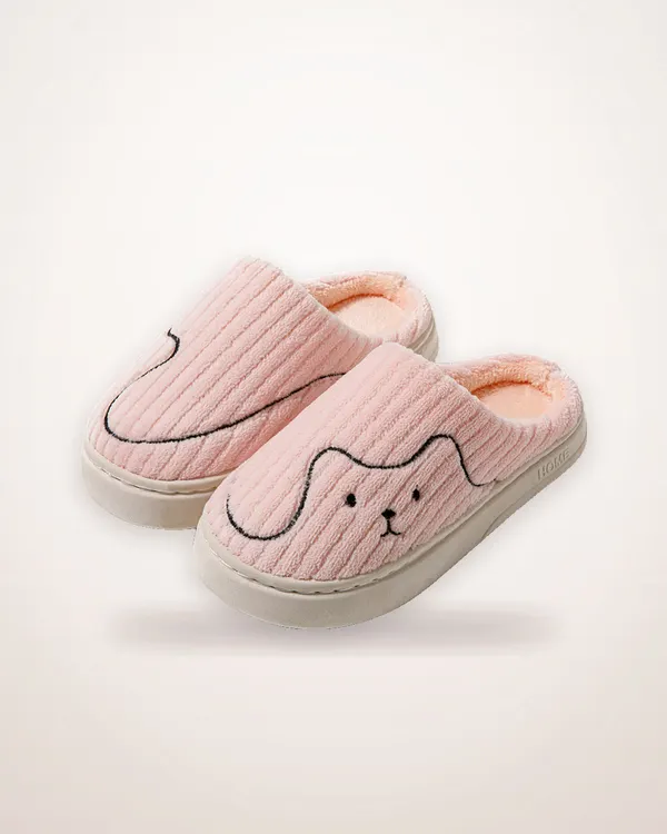 Striped Cat Plush House Slippers