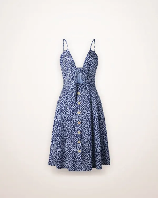 Buttoned Bow-Back Sleeveless Dress