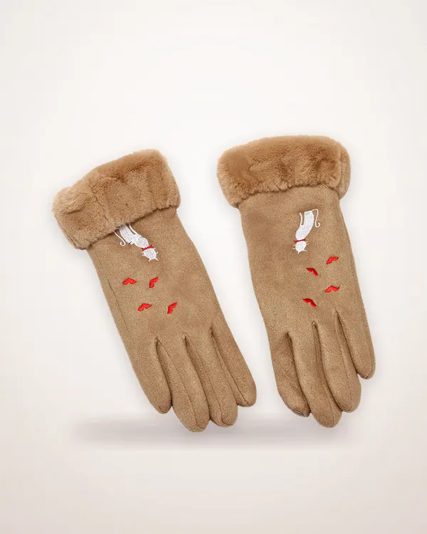 Embroidered Suede Winter Gloves