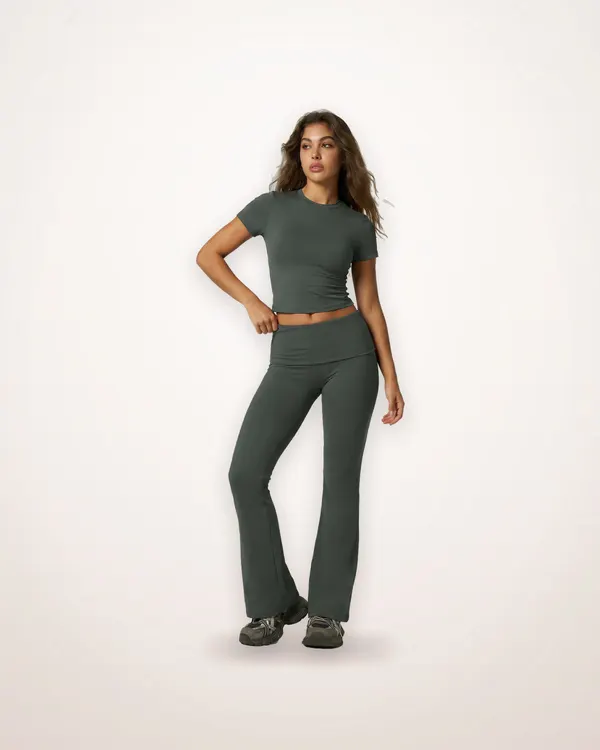 Quick-Dry Short-Sleeve Flared Yoga Set