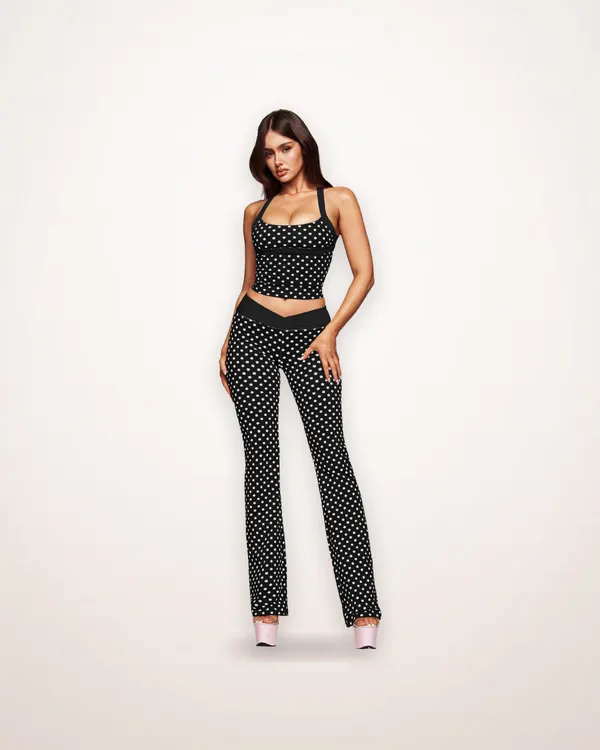 Polka Dot Halter Bell-Bottom Yoga Set