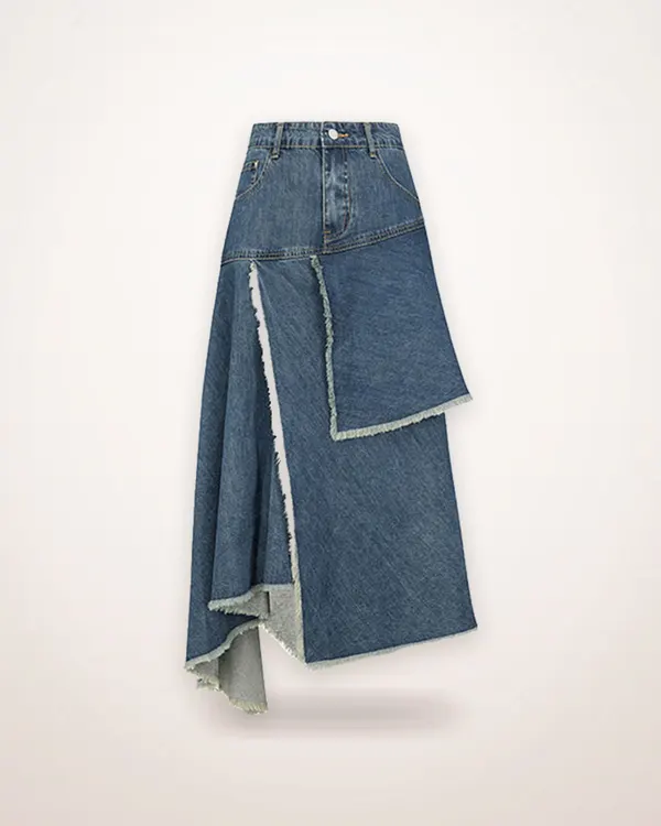 Blue High Waist Asymmetric Denim Skirt