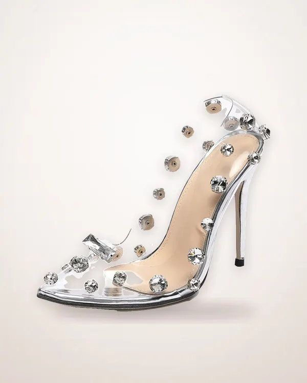 Silver Rhinestone Suede-Finish Heel