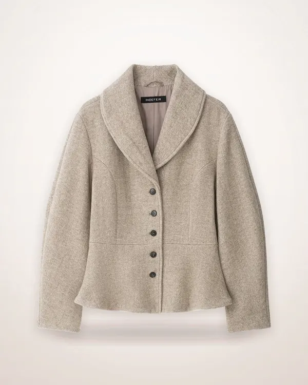 Herringbone Shawl Collar Cinched Waist Coat