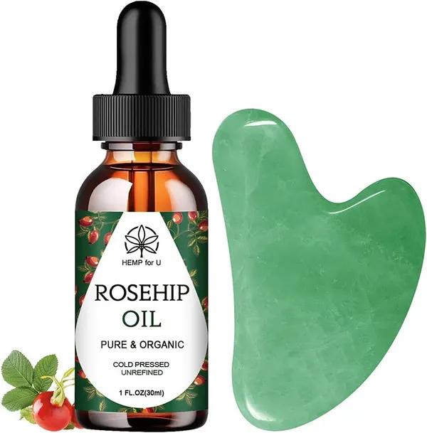 Jade Gua Sha and Rosehip Oil Set